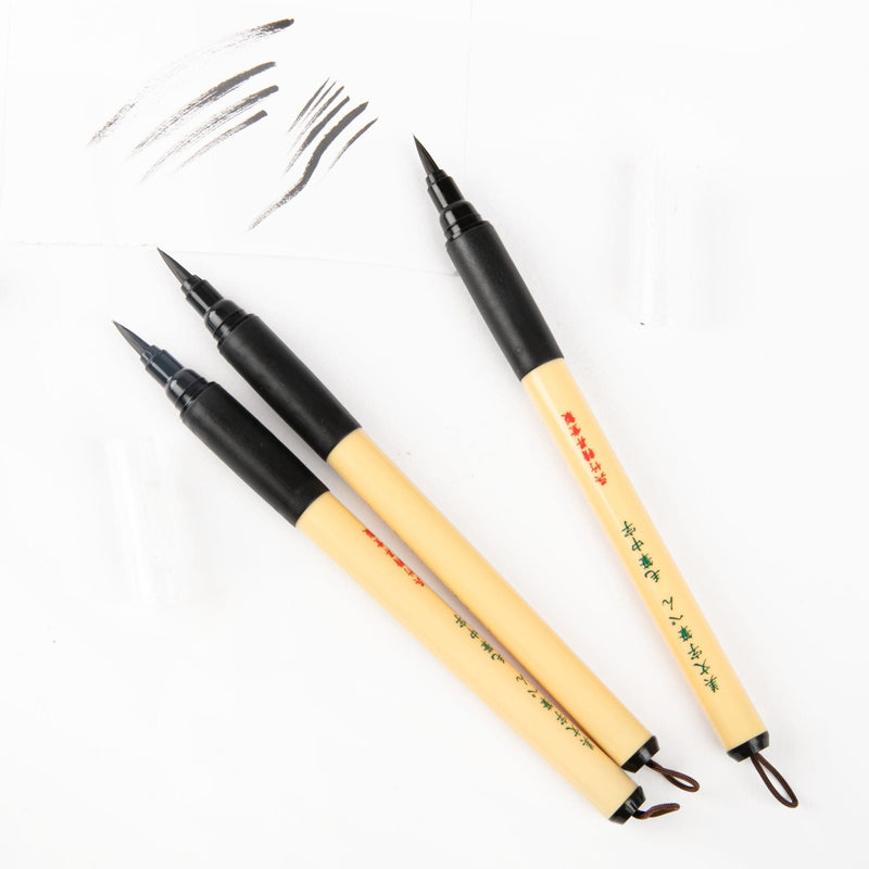 Navajo White Kuretake Bimoji Fude Pen Medium Brush 3/Pkg-Black Calligraphy