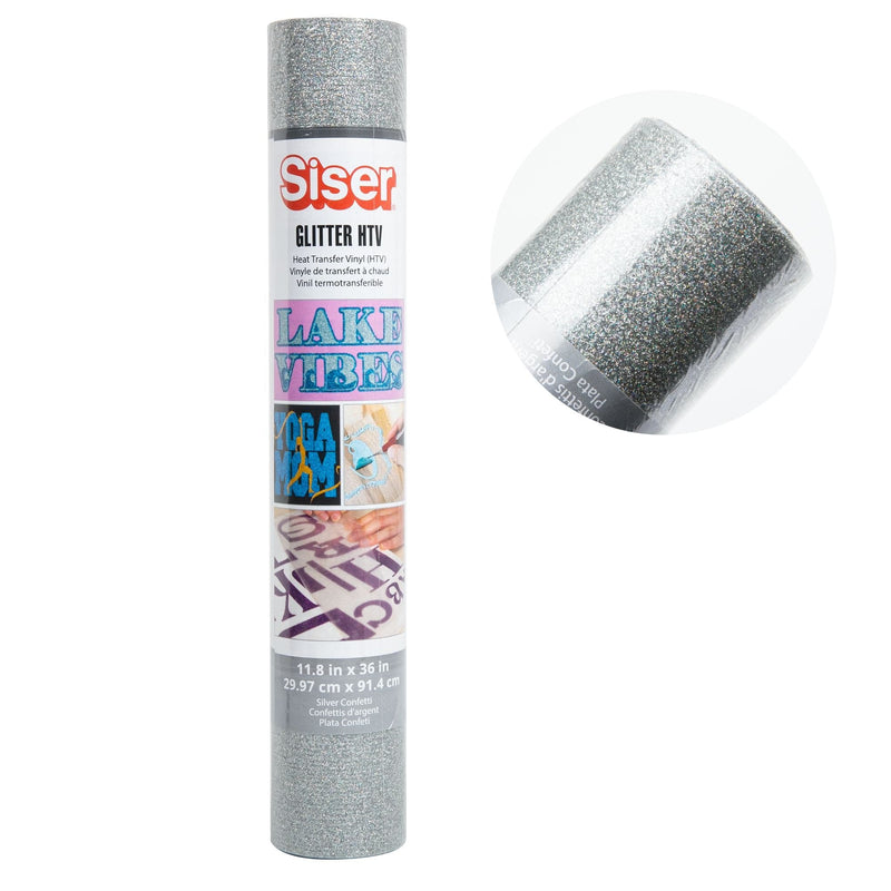 Light Steel Blue Siser Glitter Heat Transfer Vinyl  30x91cm Roll - Silver Confetti Vinyl