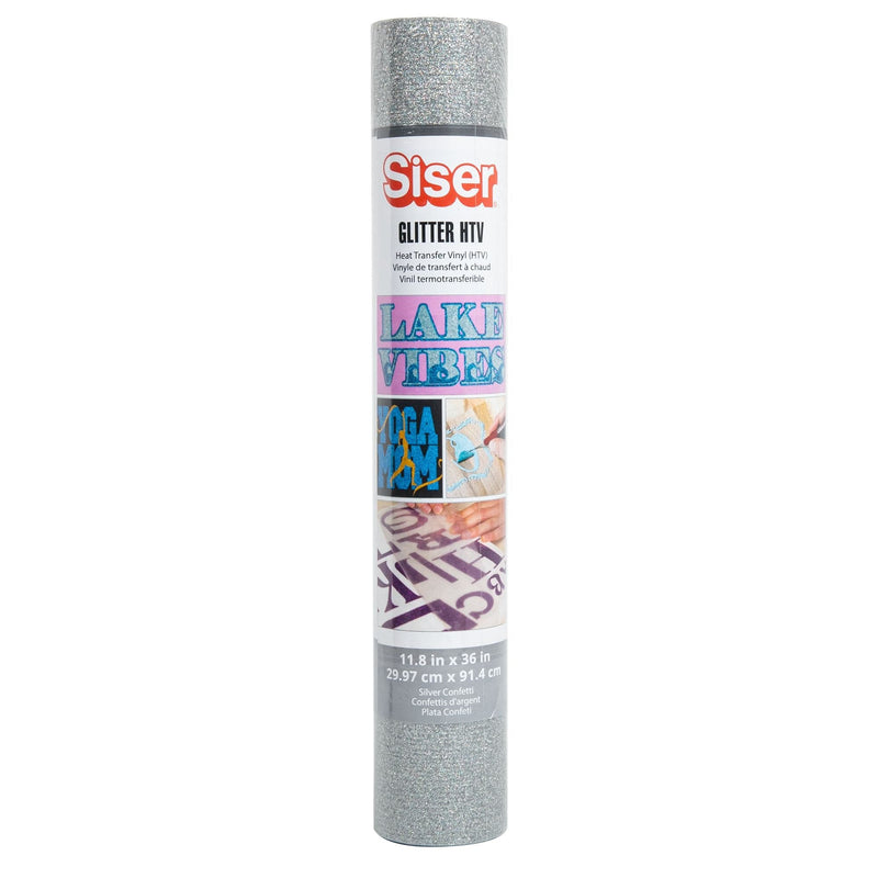 Dark Gray Siser Glitter Heat Transfer Vinyl  30x91cm Roll - Silver Confetti Vinyl