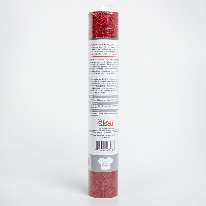Gray Siser Glitter Heat Transfer Vinyl   30x91cm Roll - Red Vinyl