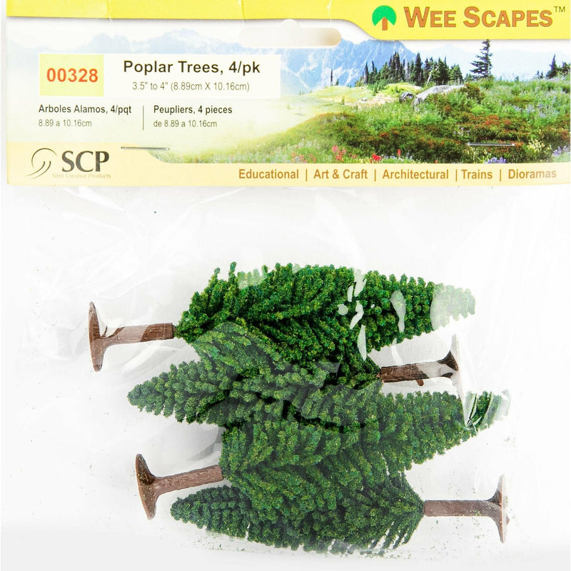 Dark Olive Green Wee Scapes Poplar Tree 89-100mm (4 Pack) Architectural Model Supplies