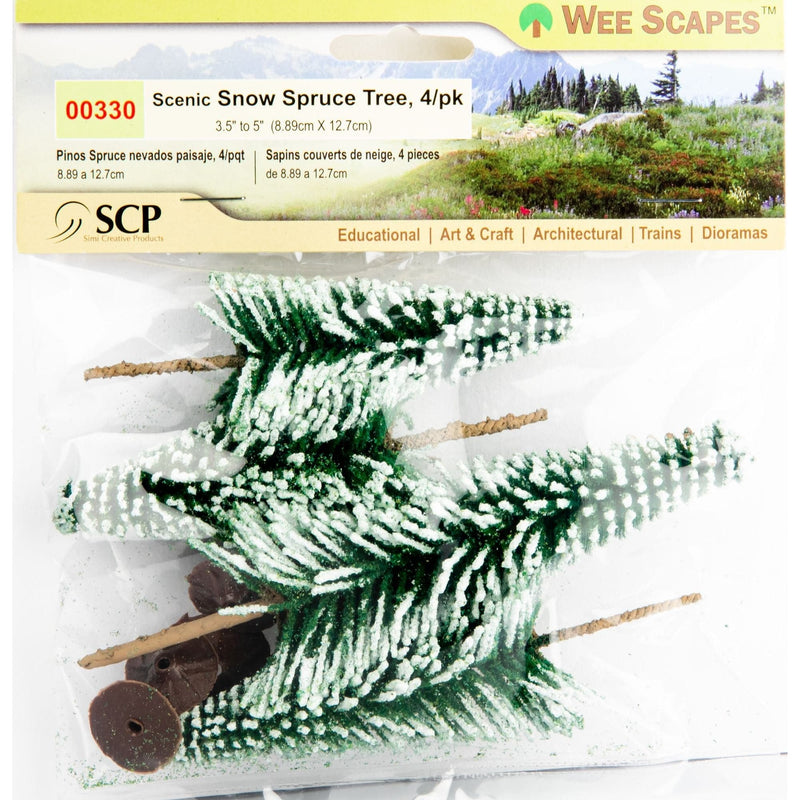 Bisque Wee Scapes Snow Spruce Tree 89-125mm (4 Pack) Architectural Model Supplies