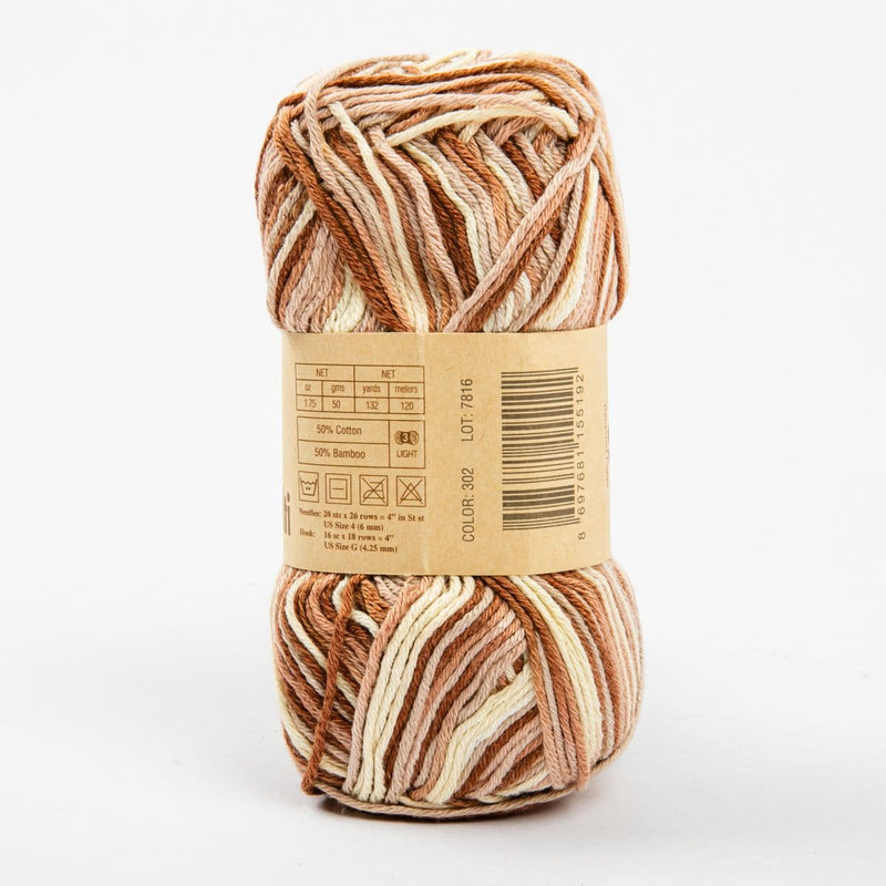 Beige Bamboo Jazz Multi Yarn  50 Grams 50% Cotton 50% Bamboo 50 Grams 50% Cotton 50% Bamboo col: 302 Natural Multi Knitting and Crochet Yarn