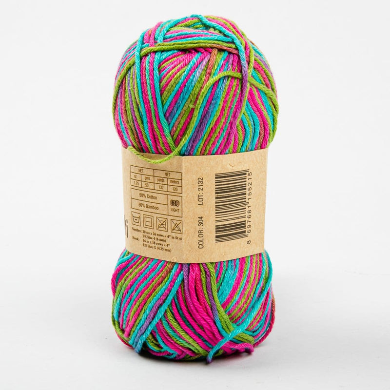 Beige Bamboo Jazz Multi Yarn  50 Grams 50% Cotton 50% Bamboo 50 Grams 50% Cotton 50% Bamboo col: 304 Pink Green Multi Knitting and Crochet Yarn