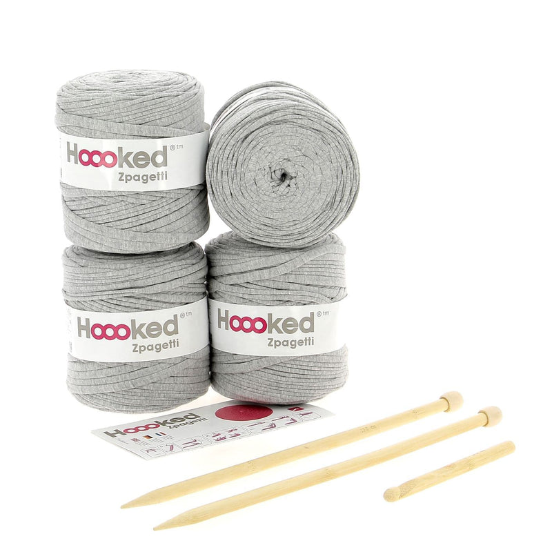 Gray Hooked Zpagetti Knit & Crochet Pouf 70x35cm Grey Crochet Kits