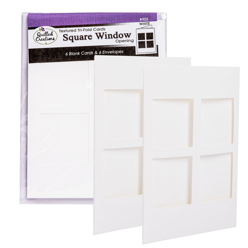 White Smoke Quilled Creations Cards & Envelopes 4"X56MM 6/Pkg - White Trifold with Square Window Opening Quilling