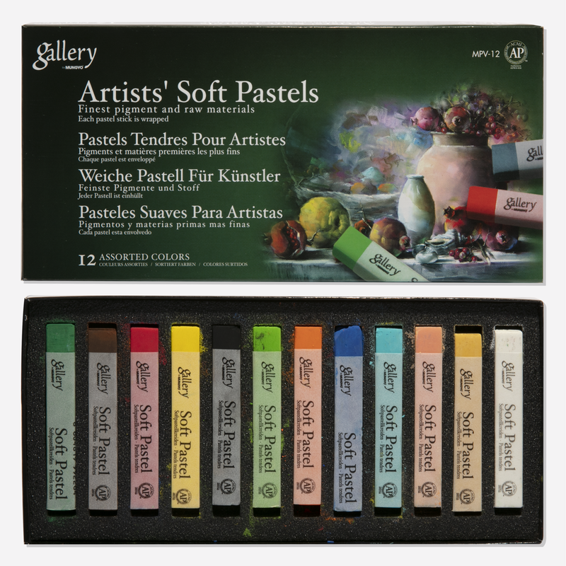 Light Gray Mungyo Soft Pastels Assorted Colours Set of 12 Pastels & Charcoal