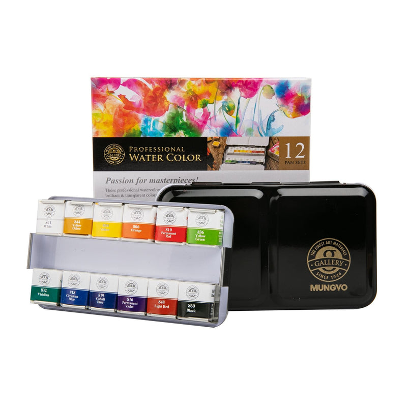 Gray Mungyo Watercolour Pan Set Half Size 12 Colours Watercolour Paints