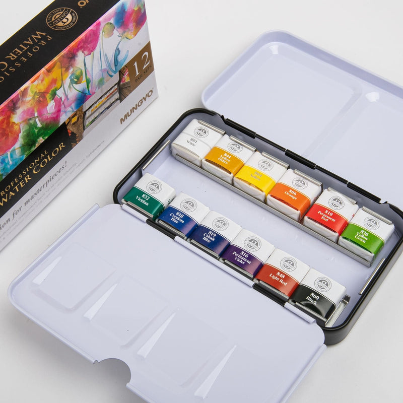 Goldenrod Mungyo Watercolour Pan Set Half Size 12 Colours Watercolour Paints