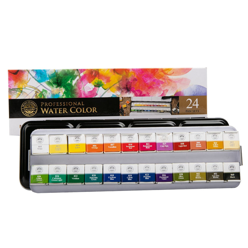 Chocolate Mungyo Watercolour Pan Set Half Size 24 Colours Watercolour Paints