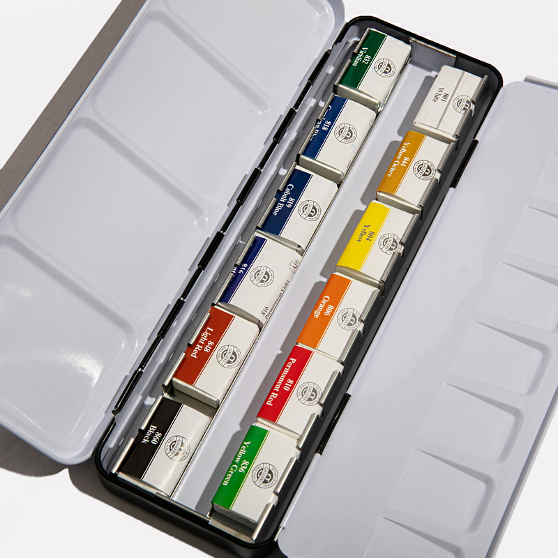 Light Gray Mungyo Watercolour Pan Set Full Size 12 Colours Watercolour Paints