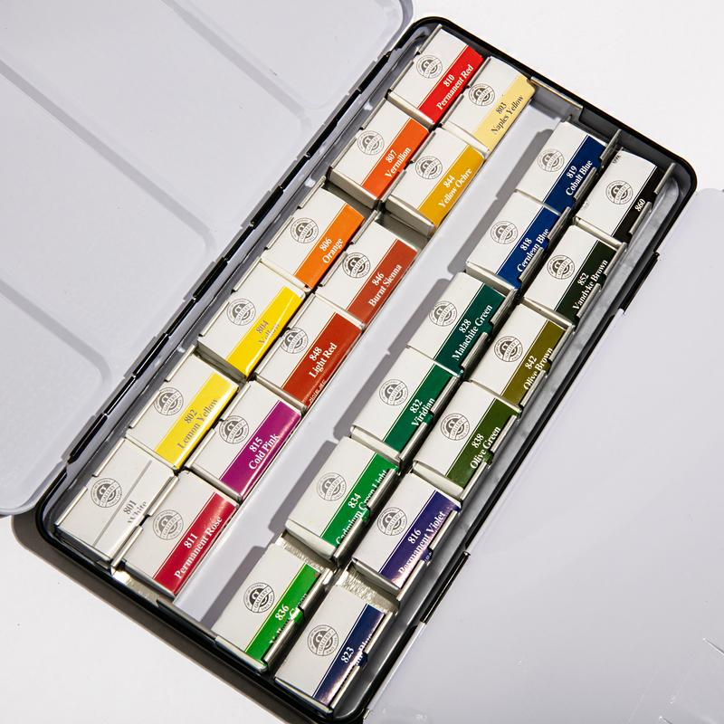 Light Gray Mungyo Watercolour Pan Set Full Size 24 Colours Watercolour Paints