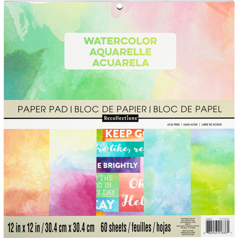 Light Gray Recollections Paper Pad 12x 12" 30.4 x 30.4cm 60 Sheets Watercolour Cardstock