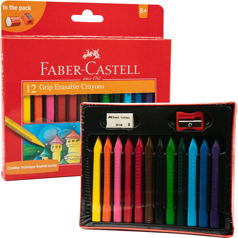 Firebrick Faber Castell Grip Erasable Crayon Asstd (Cardboard Box 12) Kids Crayons