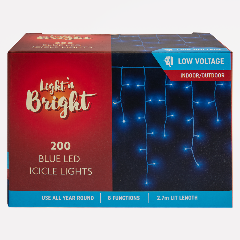 White Smoke Light & Bright Low Voltage Christmas Lights-Icicle Blue, 8 Function (200 Pack) Christmas