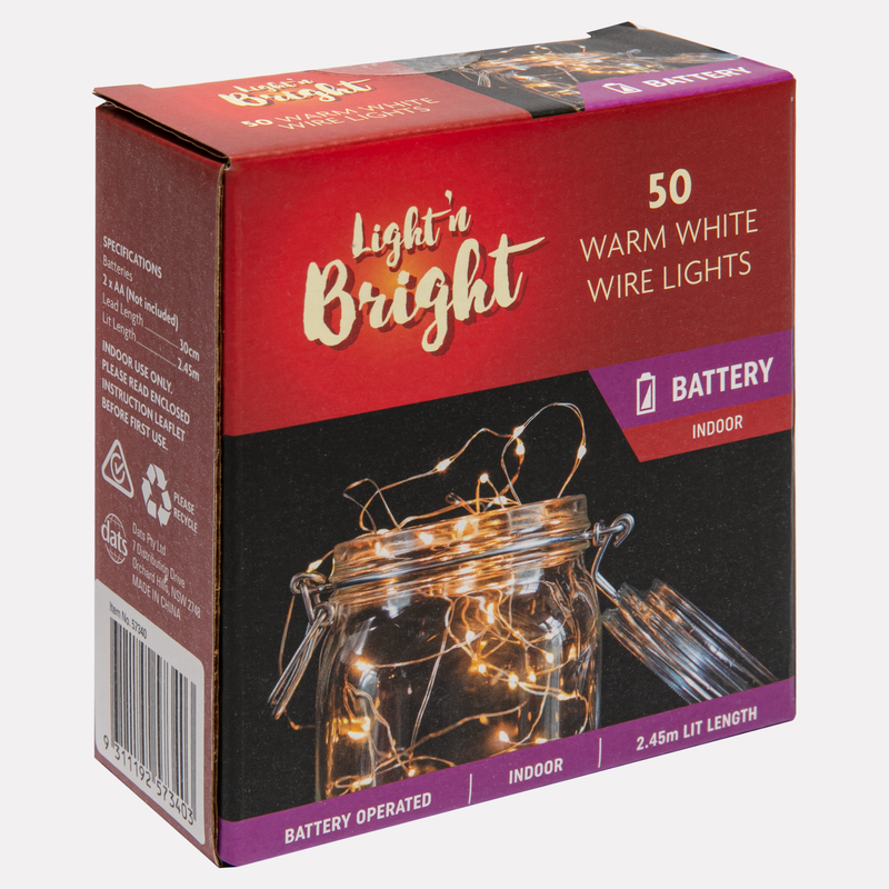Dark Slate Gray Light & Bright Christmas Lights Copper Wire-Warm White, Battery Operated (50 Pack) Christmas
