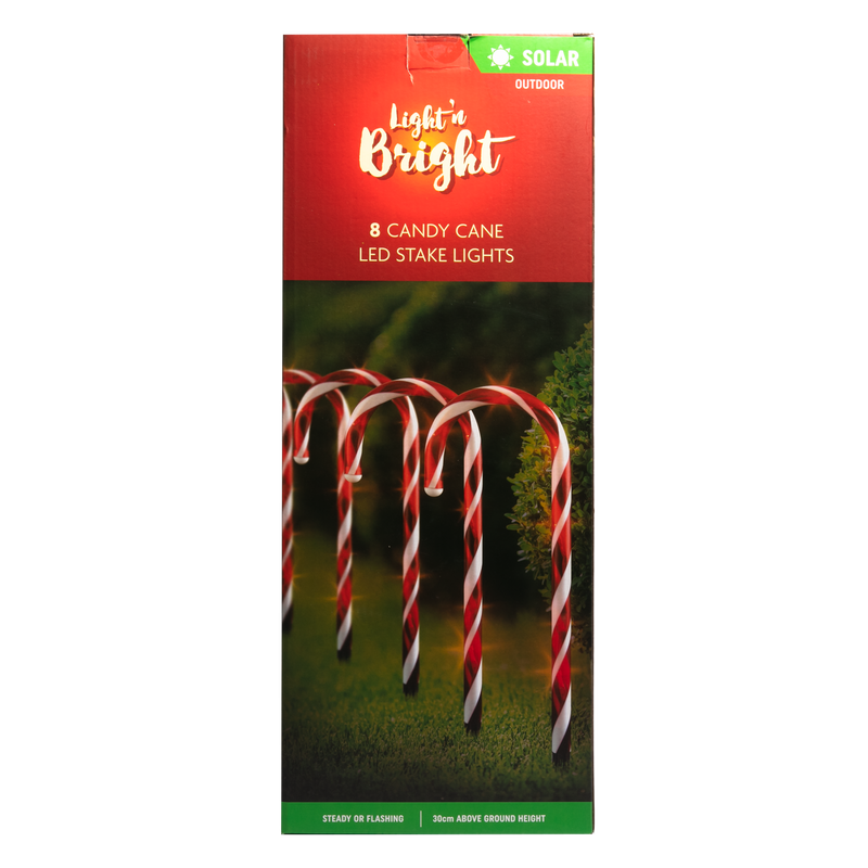 Tomato Light & Bright Christmas Candy Cane Solar LED Stake Lights 2F (8 Pack)