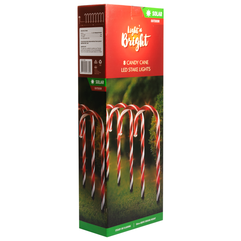 Salmon Light & Bright Christmas Candy Cane Solar LED Stake Lights 2F (8 Pack)