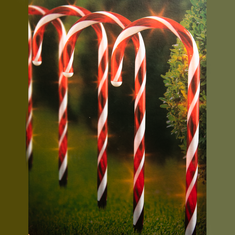 Dark Olive Green Light & Bright Christmas Candy Cane Solar LED Stake Lights 2F (8 Pack)