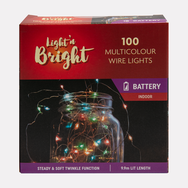 Beige Light & Bright Christmas Lights Copper Wire-Multicolour, Battery Operated 2F (100 Pack) Christmas