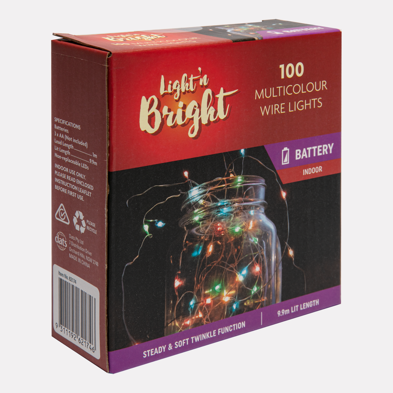 Lavender Light & Bright Christmas Lights Copper Wire-Multicolour, Battery Operated 2F (100 Pack) Christmas