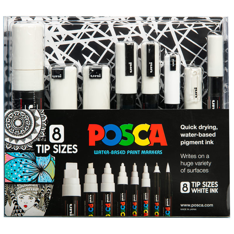 Black Posca   Paint Marker Assorted Nib Set  White Pack  8 Pens and Markers