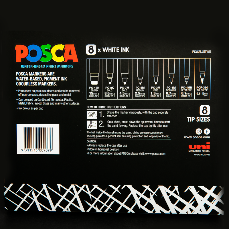 Black Posca   Paint Marker Assorted Nib Set  White Pack  8 Pens and Markers