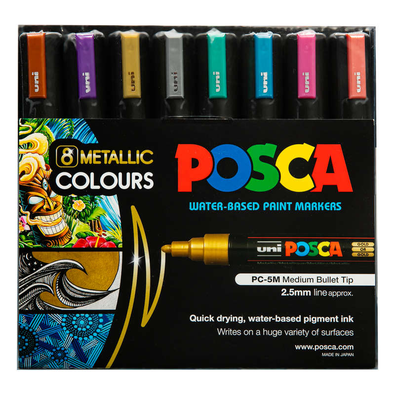 Sandy Brown Posca  Paint Marker PC5M Posca Metallic  Assorted Pack  8 Pens and Markers