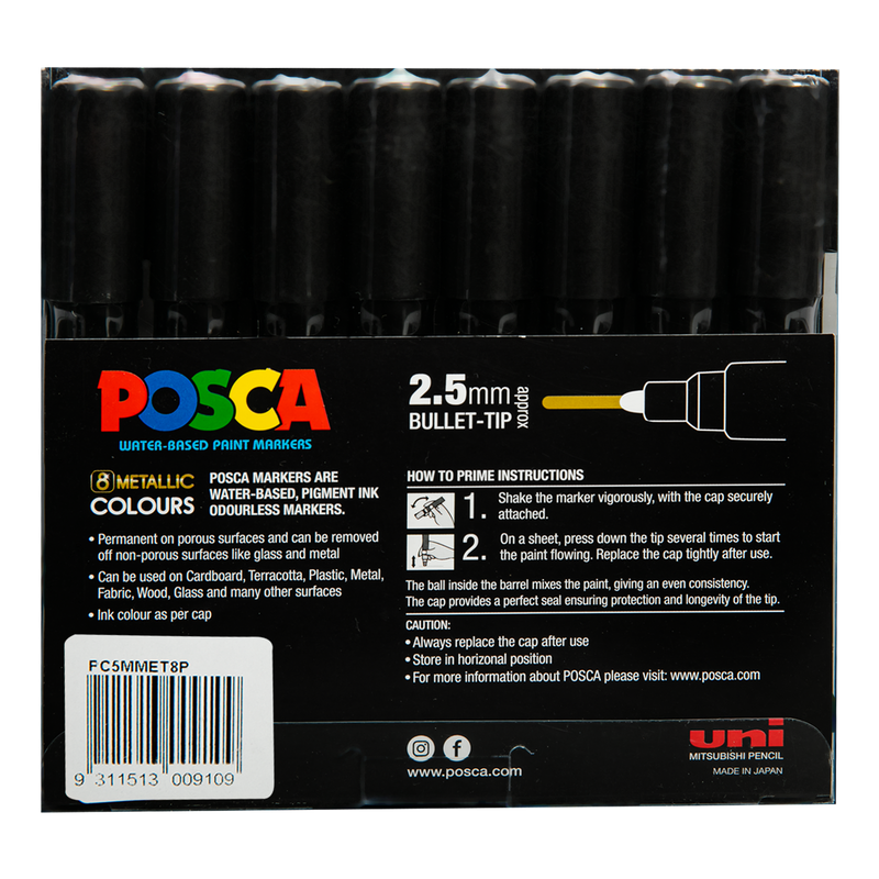 Black Posca  Paint Marker PC5M Posca Metallic  Assorted Pack  8 Pens and Markers