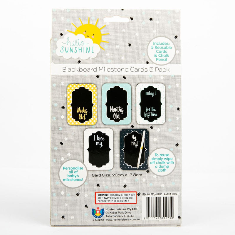 Black Hello Sunshine Chalkboard Milestone Cards 5pk Kids Craft Kits