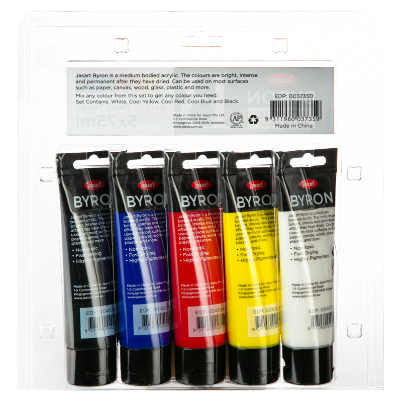 Dark Slate Gray Jasart Byron Acrylic Paint Primary Colour Set of 5 x 75mL tubes - Cool Selection Acrylic Paints