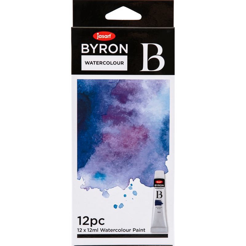 Black Jasart Byron Watercolour  Paint Set of 12 x 12mL tubes Watercolour Paints