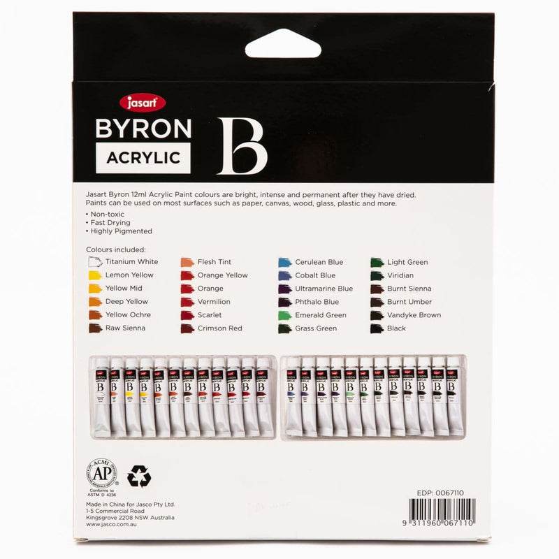 Jasart Byron Acrylic Paint Set of 24 x 12mL tubes