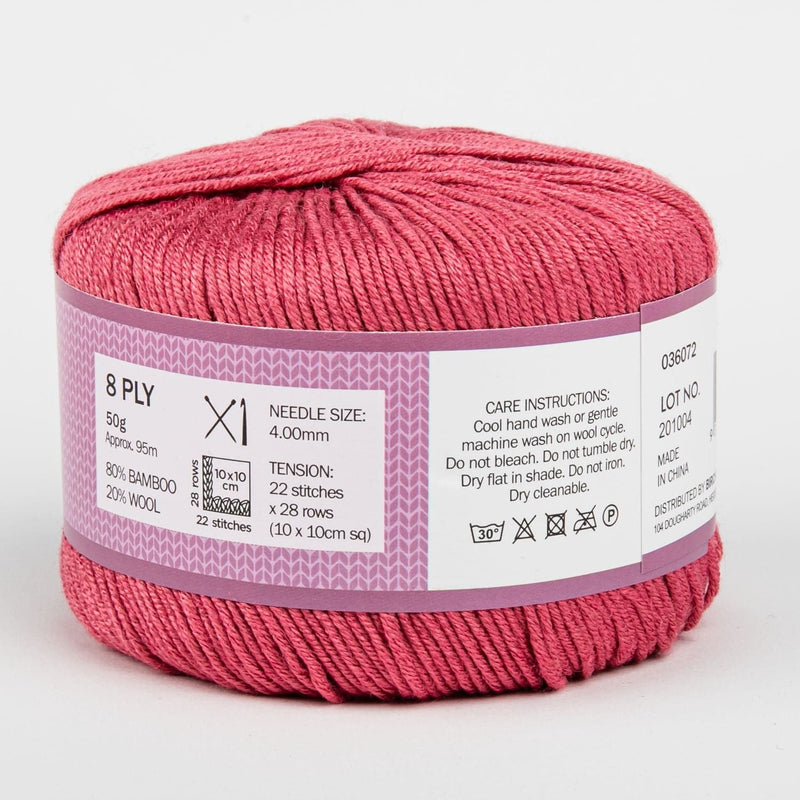 Maroon Birch Knitting Yarn Billie 80% Bamboo 20% Wool 50G Apple Ball - Wild Rose Knitting and Crochet Yarn