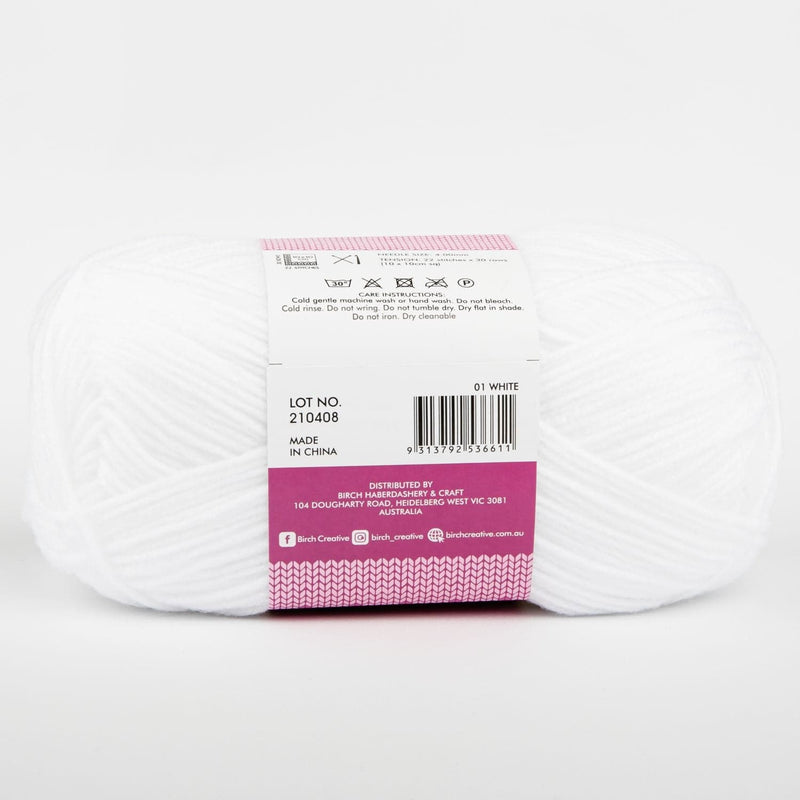 Maroon Birch Classique Knitting Yarn 100% Premium Acrylic-White 100g Ball, 8Ply Knitting and Crochet Yarn
