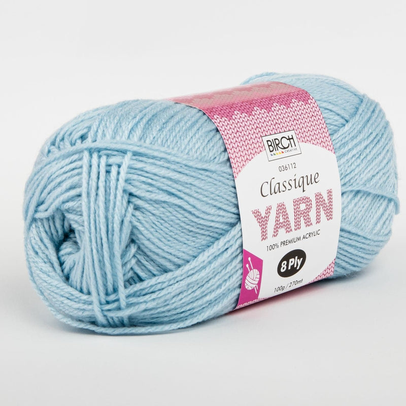 Light Steel Blue Birch Classique Knitting Yarn 100% Premium Acrylic-Powder 100g Ball, 8Ply Knitting and Crochet Yarn