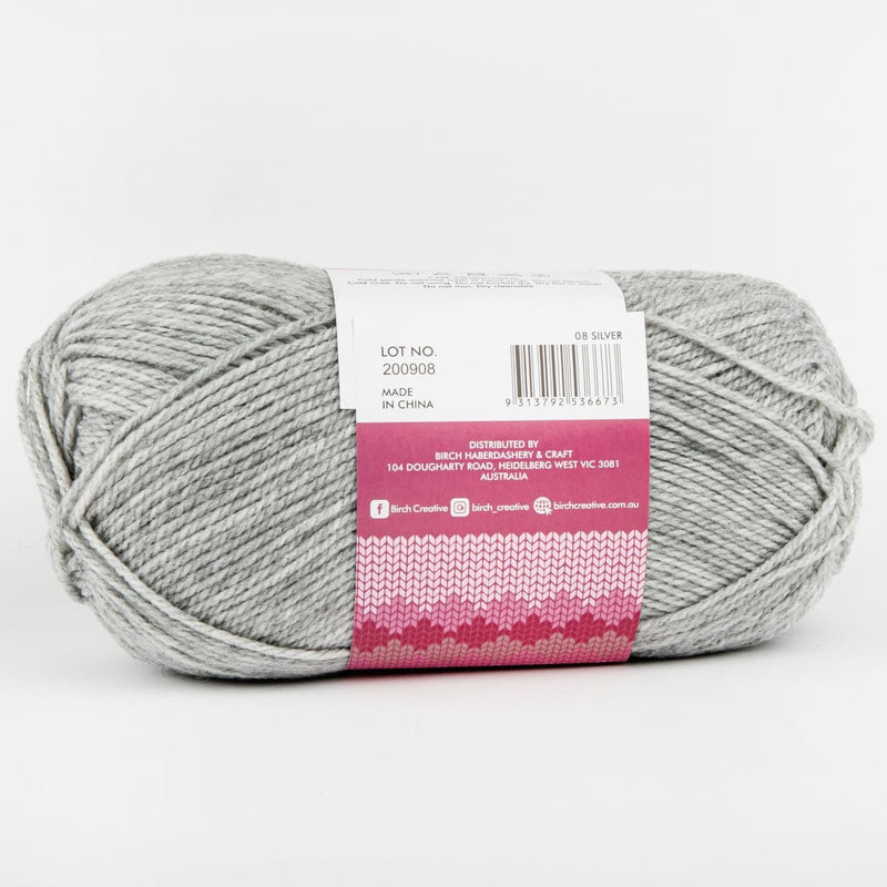 Pale Violet Red Birch Classique Knitting Yarn 100% Premium Acrylic-Silver 100g Ball, 8Ply Knitting and Crochet Yarn