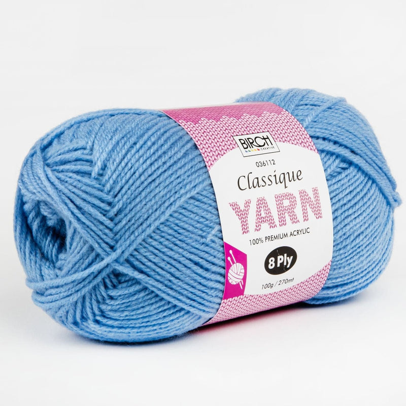 Cornflower Blue Birch Classique Knitting Yarn 100% Premium Acrylic-Sky 100g Ball, 8 Ply Knitting and Crochet Yarn