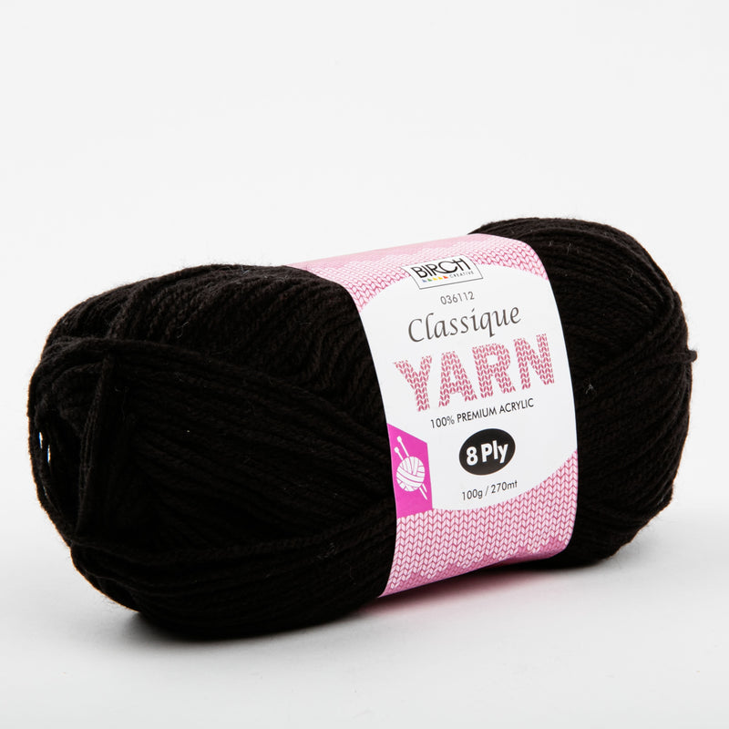 Black Birch Classique Knitting Yarn 100% Premium Acrylic-Black 100g Ball, 8Ply Knitting and Crochet Yarn