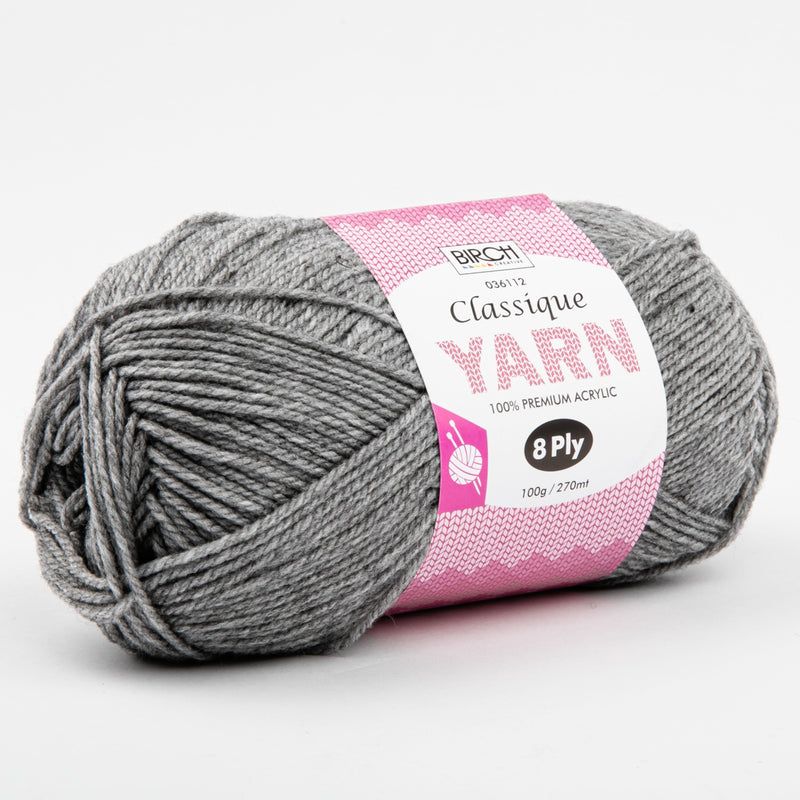 Thistle Birch Classique Knitting Yarn 100% Premium Acrylic-Mid Grey 100g Ball, 8Ply Knitting and Crochet Yarn