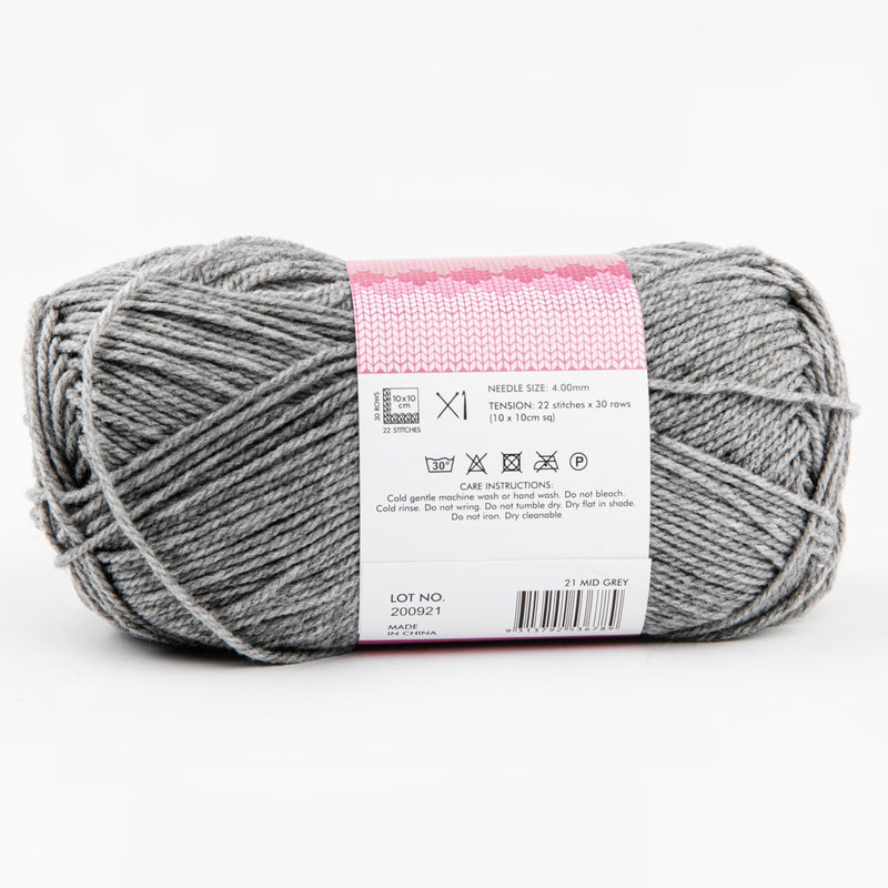 Misty Rose Birch Classique Knitting Yarn 100% Premium Acrylic-Mid Grey 100g Ball, 8Ply Knitting and Crochet Yarn
