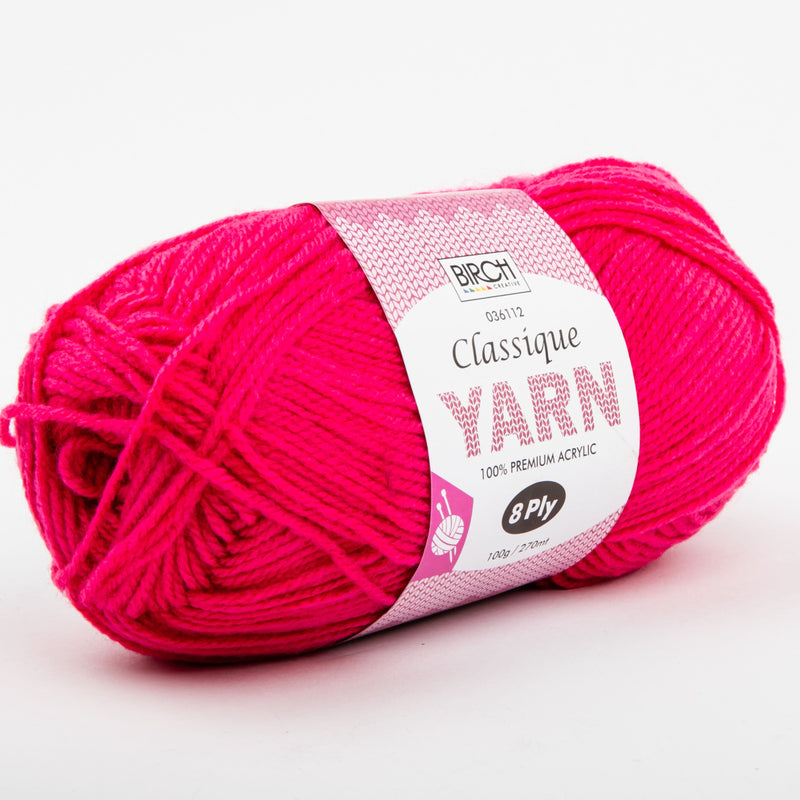 Deep Pink Birch Classique Knitting Yarn 100% Premium Acrylic-Petunia 100g Ball, 8Ply Knitting and Crochet Yarn