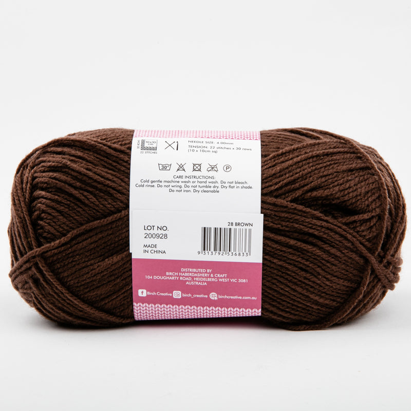 Pale Violet Red Birch Classique Knitting Yarn 100% Premium Acrylic-Brown 100g Ball, 8Ply Knitting and Crochet Yarn