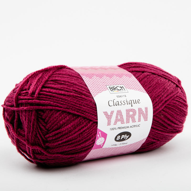 Dark Red Birch Classique Knitting Yarn 100% Premium Acrylic-Rhubarb 100g Ball, 8Ply Knitting and Crochet Yarn
