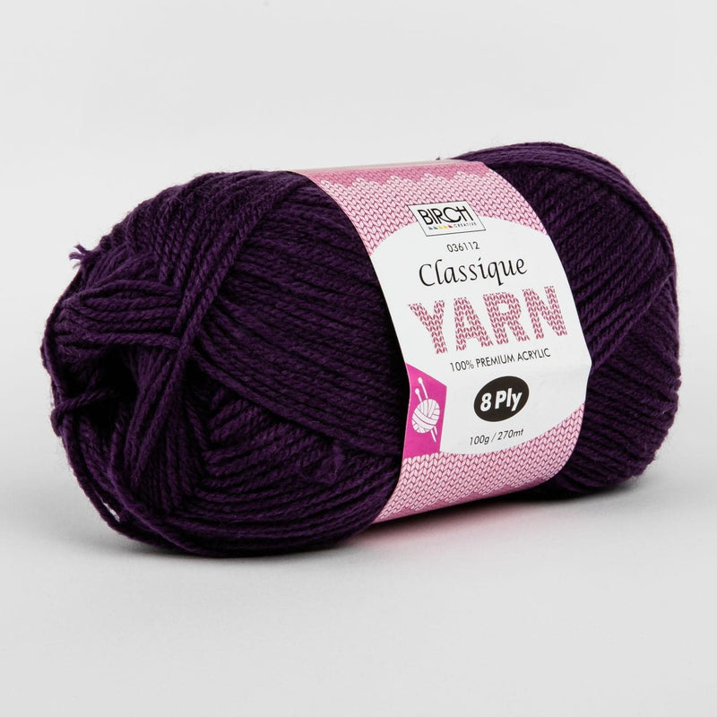 Black Birch Classique Knitting Yarn 100% Premium Acrylic-Grape Royale 100g Ball. 8Ply Knitting and Crochet Yarn