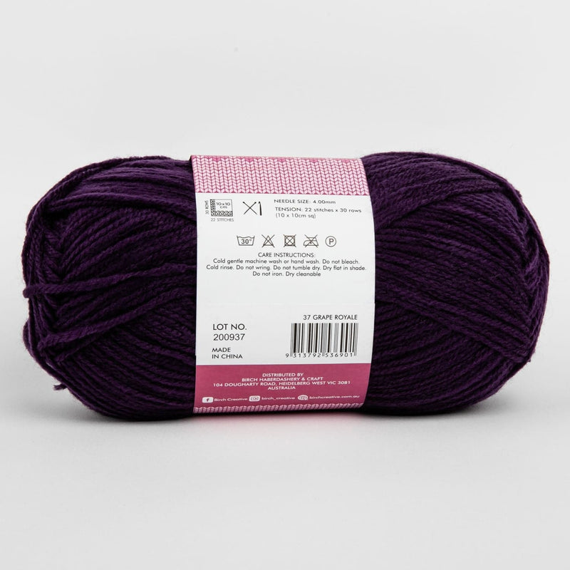 Maroon Birch Classique Knitting Yarn 100% Premium Acrylic-Grape Royale 100g Ball. 8Ply Knitting and Crochet Yarn