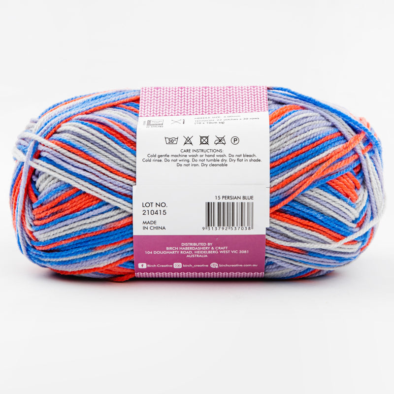 Maroon Birch Classique Knitting Yarn Prints 100% Premium Acrylic 100G Ball 8Ply-Persian Blue Knitting and Crochet Yarn