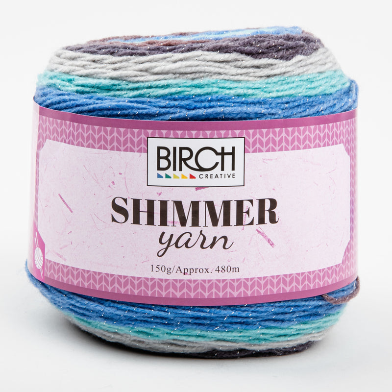 Rosy Brown Birch Yarn Shimmer - 94%Acrylic 6% Glitter Polyester 150G   - 03 Blue Opal Knitting and Crochet Yarn