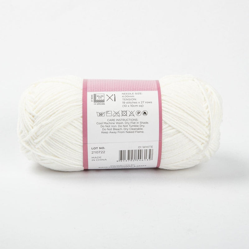 White Smoke Birch Yarn Cove - 60% Cotton 40% Acrylic 100G - 01 White Knitting and Crochet Yarn