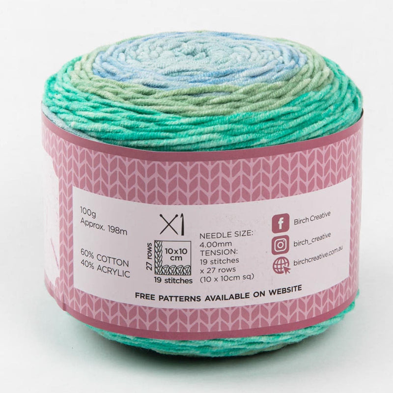 Light Gray Birch Cove Print - 60% Cotton 40% Acrylic 100G - 23 Aqua Splash Knitting and Crochet Yarn